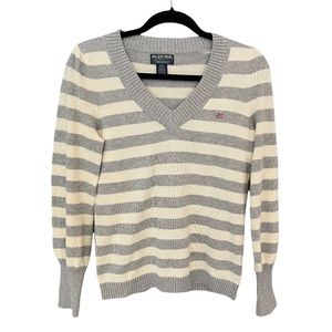Polo Ralph Lauren Gray and Cream V-Neck Sweater